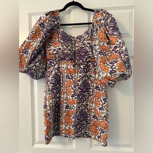 Rhode purple and orange dress with puff sleeves